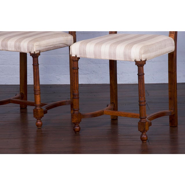 Antique French Renaissance Henry II Style Walnut Dining Chairs W/ Linen Fabric - Set of 6 For Sale - Image 11 of 13
