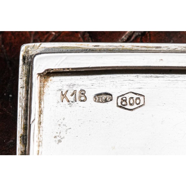 Exceptional Luxury Italian Hand Engraved Ornate Antique Cigarette Case Holder 800 Silver 18k Gold Inlay Tobacciana Collectible For Sale - Image 9 of 17