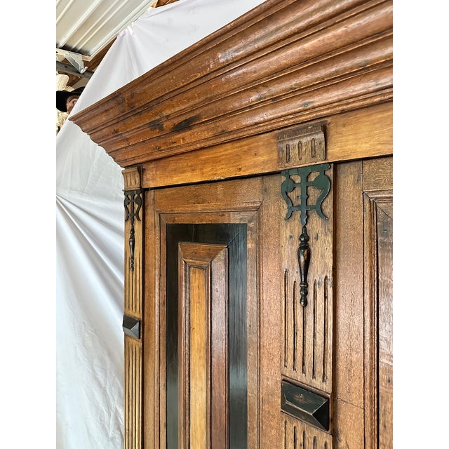 19th Century Monumental Dutch Baroque Revival Cushion Cupboard (Kussenkast) Kas Cabinet on Ebonized Ball Feet For Sale In Raleigh - Image 6 of 10
