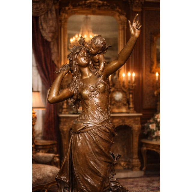 19th Century 19th C Auguste Moreau Art Nouveau Gold Bronze Sculpture Statue 1 Pc For Sale - Image 5 of 11