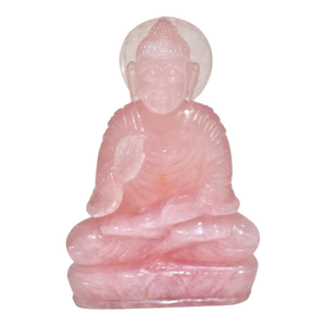Natural Rose Quartz Buddha Statue Pink Gemstone