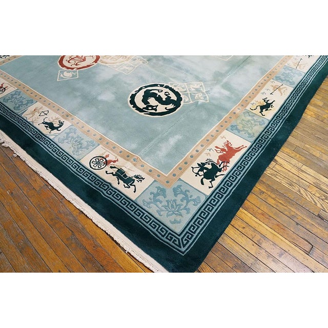 Late 20th Century 1980s Sky Blue Animal Vintage Chinese Art Deco Rug 9' X 12'3" Handknotted Wool Carpet For Sale - Image 5 of 5