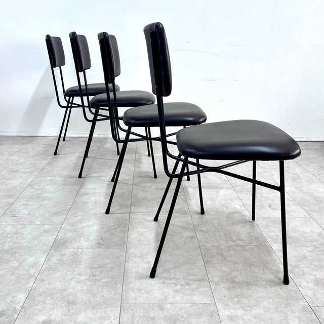 Metal Mid-Century Metal and Brown Skai Chairs, Italy, 1950s, Set of 4 For Sale - Image 7 of 7