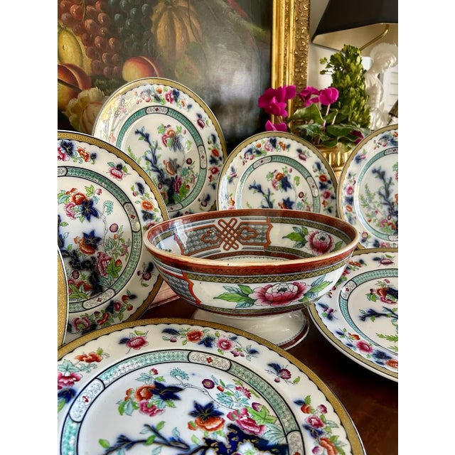 Blue Antique Vesper Indian Tree Plates ~ Set of 7 For Sale - Image 8 of 8