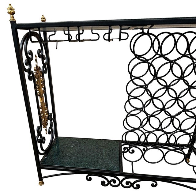 Mid-Century Regency Iron & Brass Wine Bar Console Table W/ Marble Top For Sale - Image 11 of 11