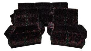 Set of Vintage Patterned Velvet Sofa and Two Coordinating Club Chairs