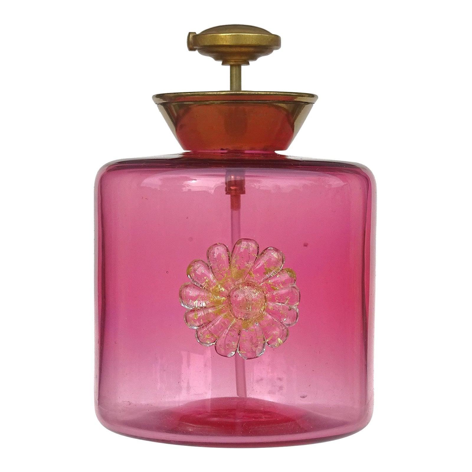 Vintage Murano Fratelli Toso Pink Gold Flecks Flower Italian Art Glass Irice Import Perfume
