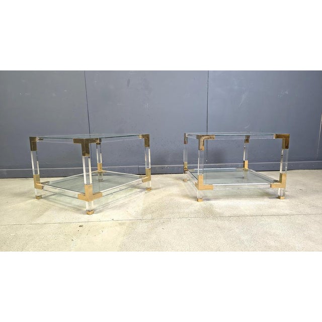Vintage Acrylic Glass and Brass Side Tables, 1980s, Set of 2 For Sale - Image 9 of 11