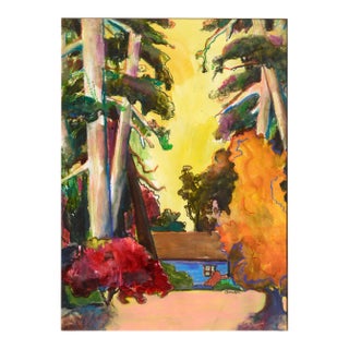 Karen Druker "The Blue Cabin" Modern Vertical Landscape Pastel on Paper Circa 2010 For Sale