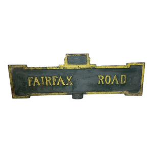 Large Antique Thick Cast Iron Yellow Green Painted Fairfax Road Street Sign 17lb