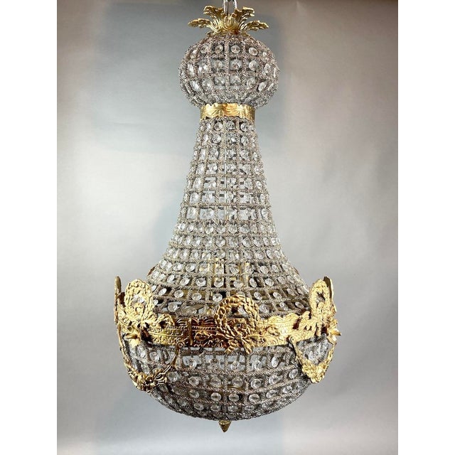Metal 1960 French Louis XVI Gold Bronze Chandelier - 1 Pc For Sale - Image 7 of 17