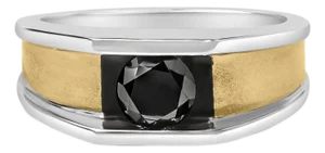 Men's 14K Yellow Gold Plated Sterling Silver 1.0 Cttw Round Black Diamond Band Ring - Size 10.5