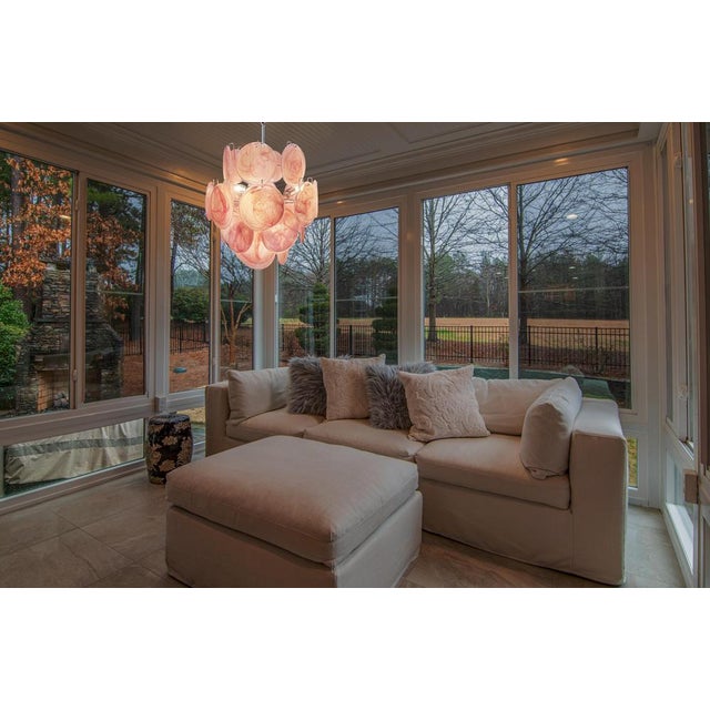 Vintage Italian Murano Chandelier with 24 Pink Disks, 1978 For Sale - Image 10 of 17