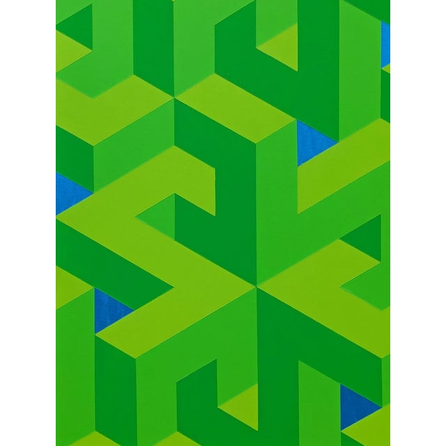 Austin Magruder Contemporary Lime Green & Blue Colorful Tessellated Geometric Abstract Painting, 2024 For Sale In Houston - Image 6 of 9