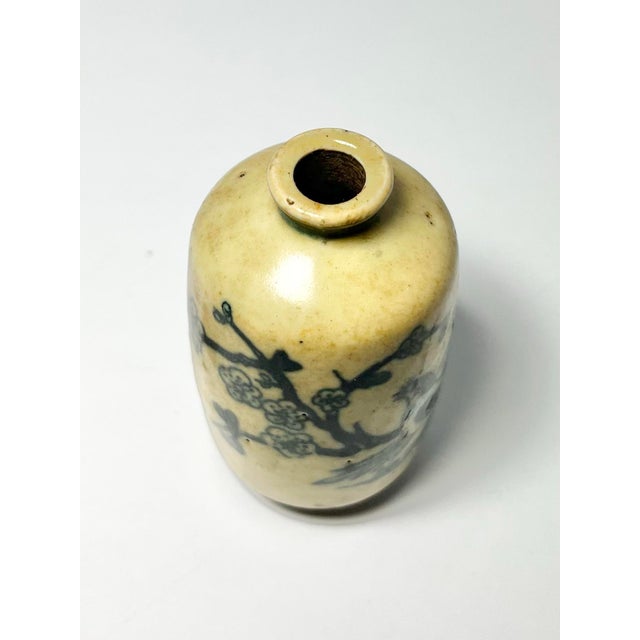 Ceramic Antique Chinese Yellow Porcelain Bird & Flower Motif Snuff Bottle For Sale - Image 7 of 10