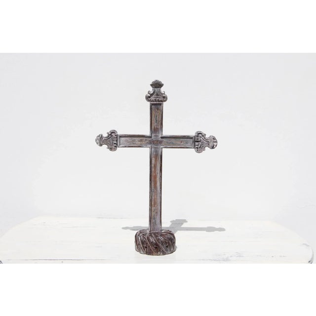 Antique White 18th Century Portuguese White Baroque Wooden Cross For Sale - Image 8 of 13