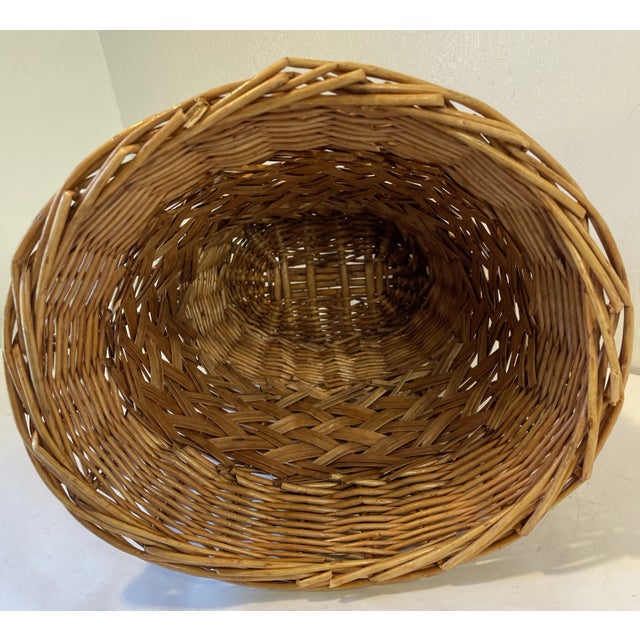 Wood Vintage Wicker Trash Can For Sale - Image 7 of 8
