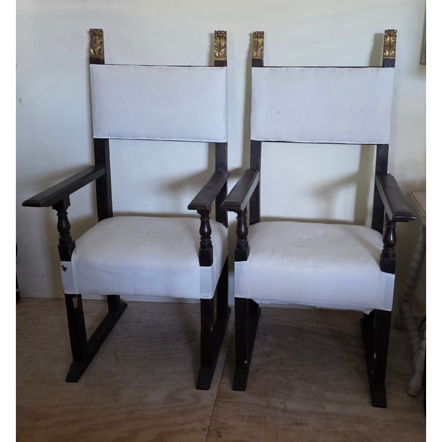 Pair of Early Italian Hall Chairs With Giltwood Details For Sale - Image 12 of 12