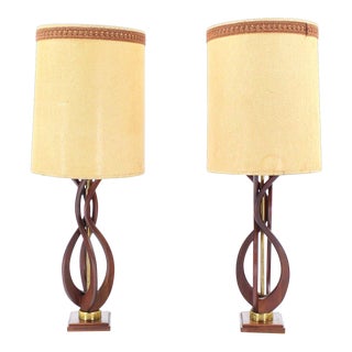 Vintage Mid Century Oiled Walnut Table Lamps- a Pair For Sale