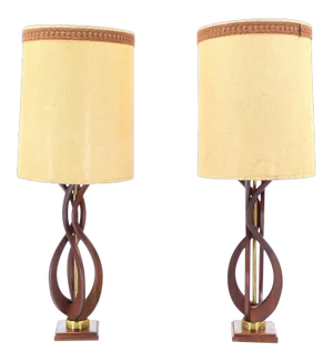 Vintage Mid Century Oiled Walnut Table Lamps- a Pair