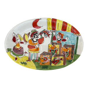Vintage Italian Terracotta Art Pottery La Musa Desimone Saks Fifth Avenue Hand Painted Fish Market Oval Serving Platter