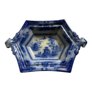 Blue and White Pottery Server J. Clementson 19th Century English Ironstone Transferware For Sale