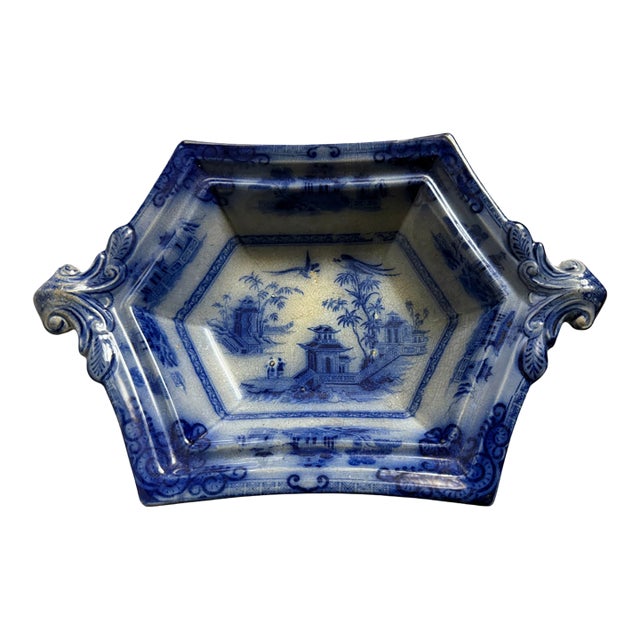 Blue and White Pottery Server J. Clementson 19th Century English Ironstone Transferware For Sale