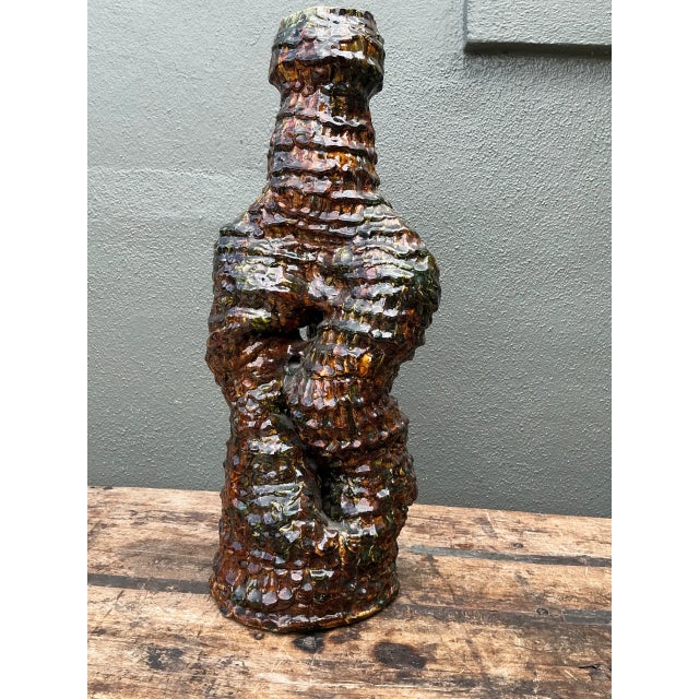 Late 20th Century Vintage Sculptural Textured Ceramic Vase For Sale - Image 5 of 12