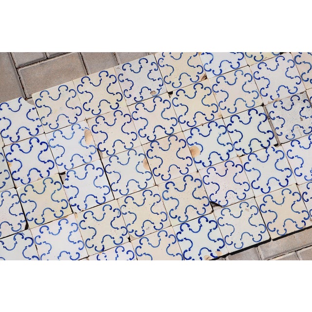 19th-20th Century Portuguese Antique Tiles Set of 59 Blue & White Quatrefoil Pattern For Sale - Image 17 of 18