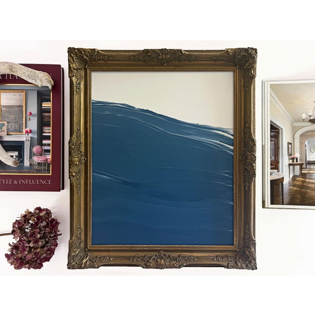 "Waves" Abstract Painting in Antique Frame, Large Seascape Ocean Painting Transitional Wall Art by JTS For Sale - Image 4 of 12