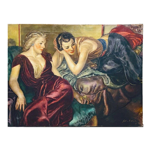 Rudolph Schabelitz (American 1884-1959) Oil of Two Women Lounging For Sale