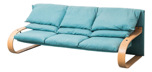 3-Seater Sofa in Blue Fabric and Wood in the style of Alvar Aalto, 1970s