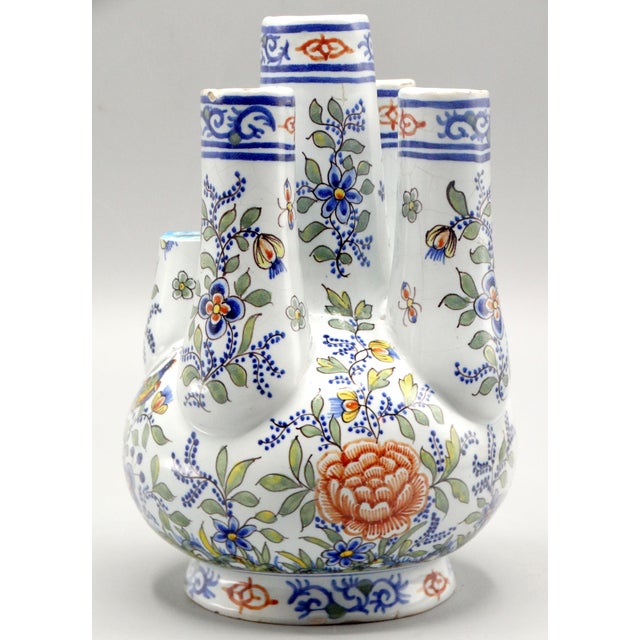 Antique French faience quintal tulipiere five spout tulip Vase. It is early 20th-Century in age, hand painted and has the...