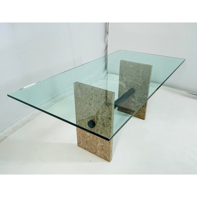 Mid-Century Modern Vintage Marble & Glass Dining Table, Italy 1980s. For Sale - Image 3 of 12