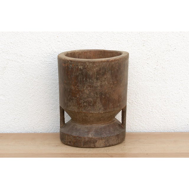 Indian Antique Patinated Pedestal Mortar Vessel For Sale - Image 3 of 9