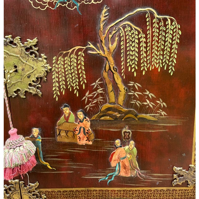 Antique Asian Oxblood Red Cabinet With Green Interior For Sale - Image 12 of 18