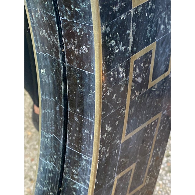 Metal Maitland Smith Tessellated Marble Wall Mirror Brass Greek Key Motif For Sale - Image 7 of 13