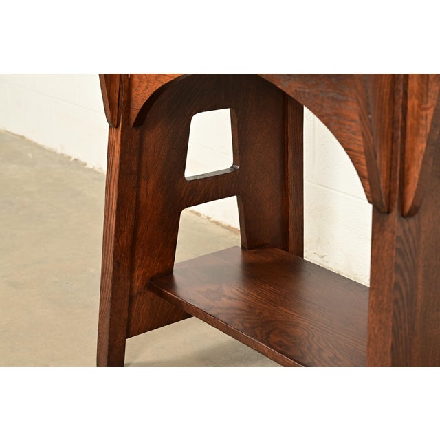 Brown Limbert Antique Mission Oak Arts & Crafts Oval Cutout Center Table or Library Table, Newly Refinished For Sale - Image 8 of 11