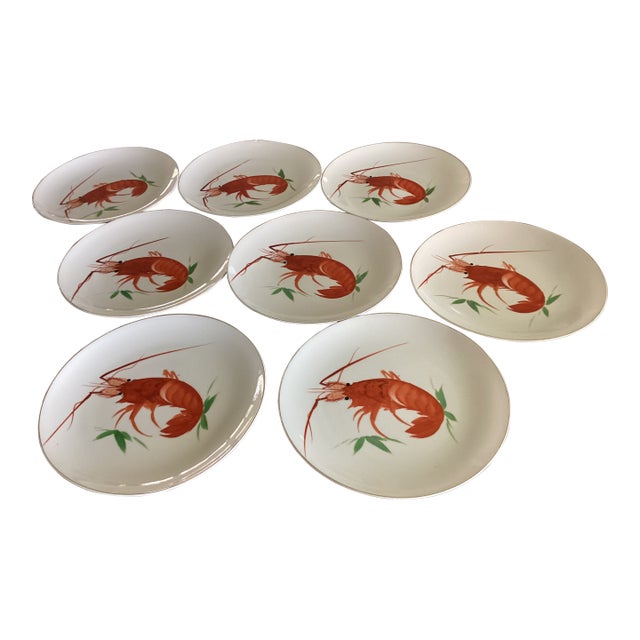 Contemporary Dinner Plates With Lobster Design in the Style of Plates Made in Japan - Set of 8 For Sale