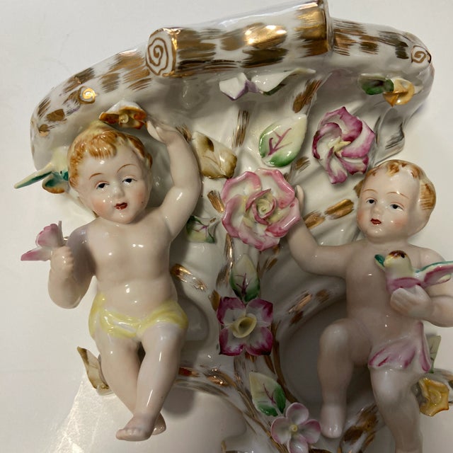 Ceramic Regency French Putti Cherub Wall Porcelain Sconces - a Pair For Sale - Image 7 of 13