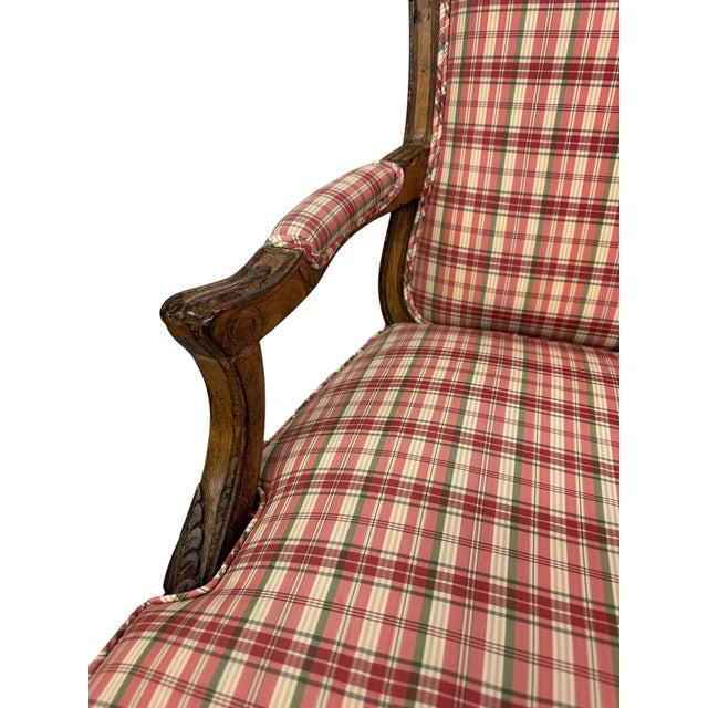 Pair of Late 20th Century French Country Louis XV Arm Chairs With Plaid Upholstery For Sale In New York - Image 6 of 12