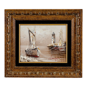 Vintage Oil Painting by Rikard Lindstrom (1882-1943) of Seascape Harbor Scene