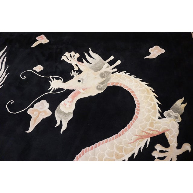 Black 1980s Black Dragon Vintage Chinese Peking Rug 9'x 12' Handknotted Wool Carpet For Sale - Image 8 of 18