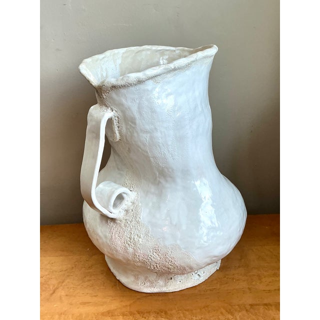Ceramic Vintage Monumental White Ceramic Double-Handled Vase For Sale - Image 7 of 12