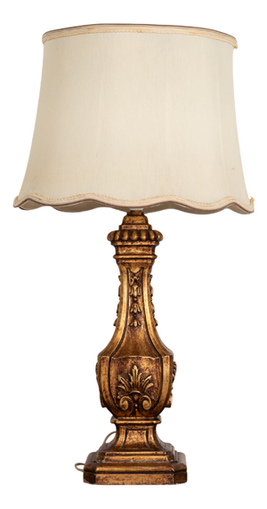 Large Giltwood Table Lamp with Sculptural Base, Spain, 1970s