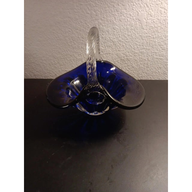Blue 1980s Signed Flygsfors Coquille Sweden Cobalt Glass Basket For Sale - Image 8 of 8