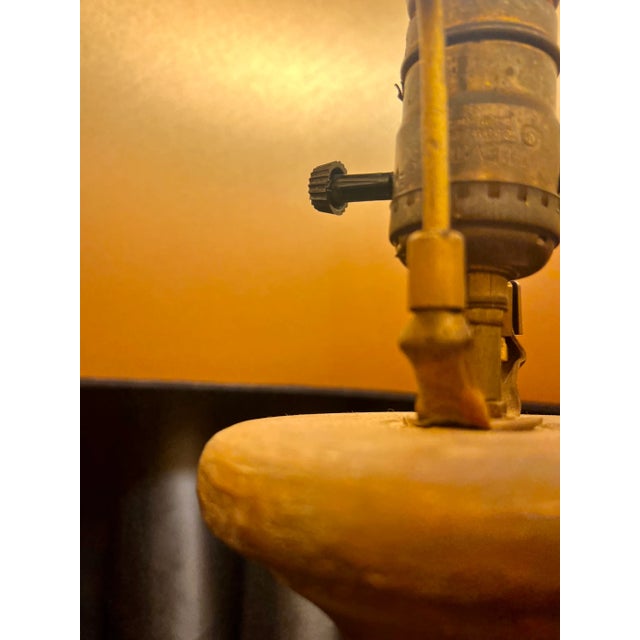 1960s Nautical Golden Tassel Lamp With Restoration Hardware Gold Lined Black Linen Shade Anchor Finial For Sale - Image 5 of 9