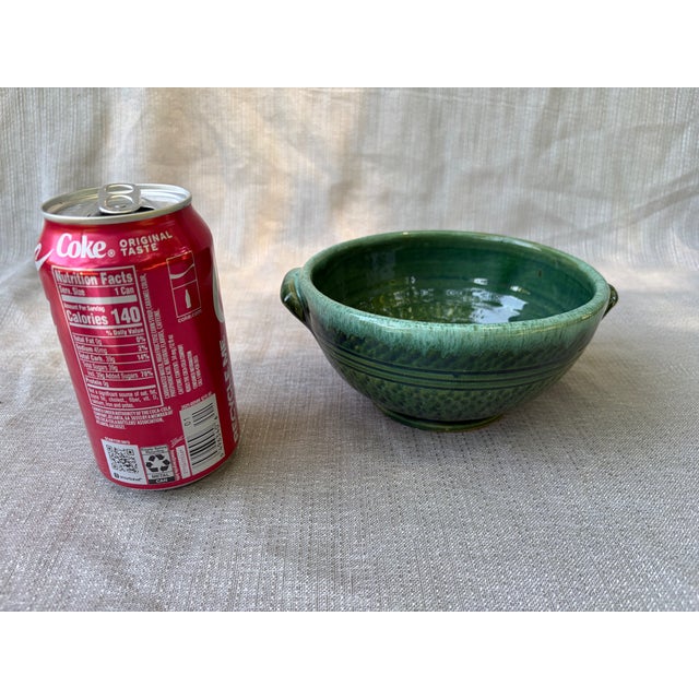 Vintage Green Glazed Ceramic Pottery Bowl With Side Handles For Sale - Image 12 of 12