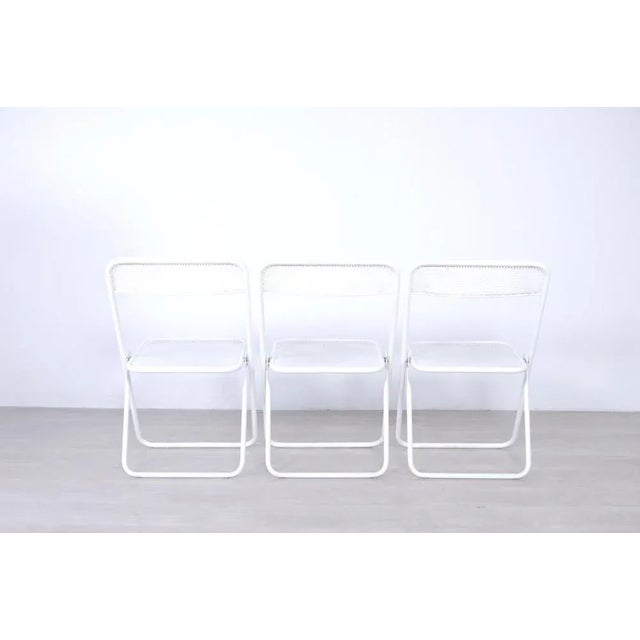 Folding Chairs in White Enamelled Iron,1960 - 70s, Set of 3 For Sale - Image 4 of 15