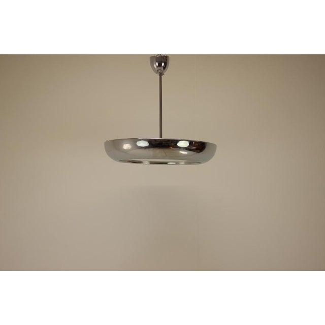 Bauhaus Bauhaus / Functionalist Chrome UFO Pendant Light attributed to Napako, 1930s For Sale - Image 3 of 10